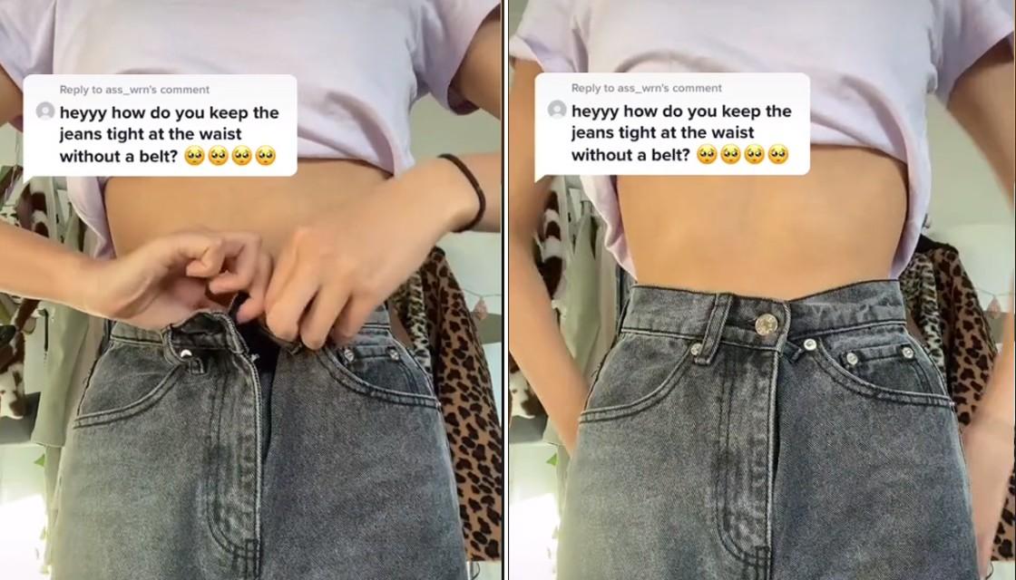 No belt, no problem! Use this quick and easy hack to tighten any pair , tighten jeans waist