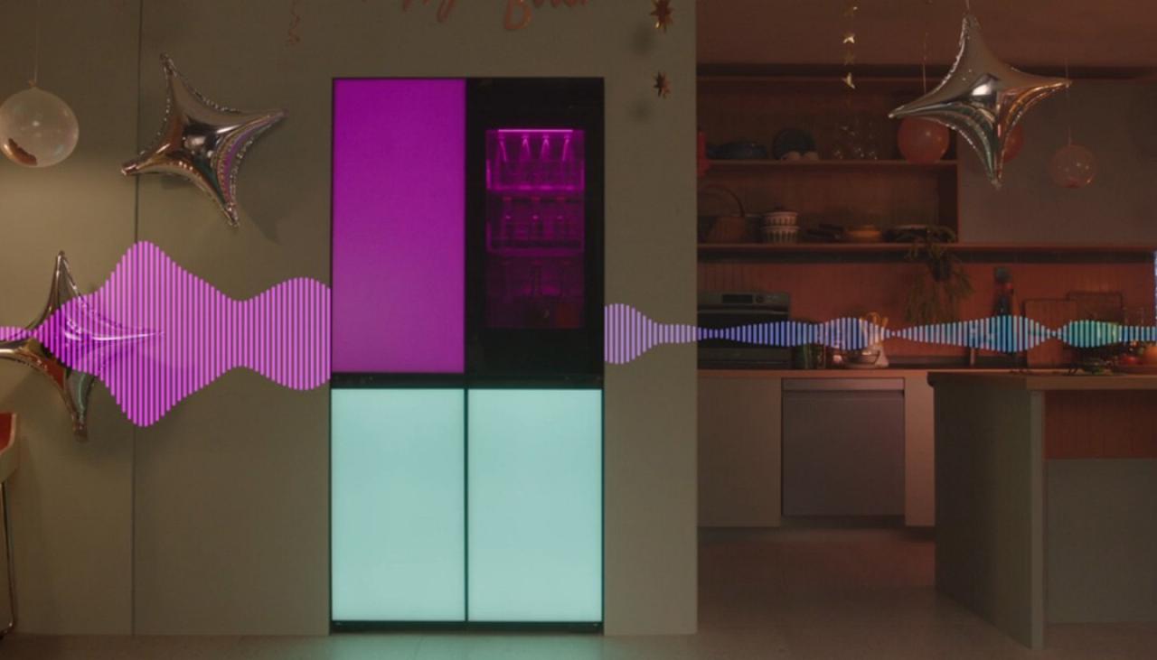 LG's moody new fridge lights up in custom colors and plays music