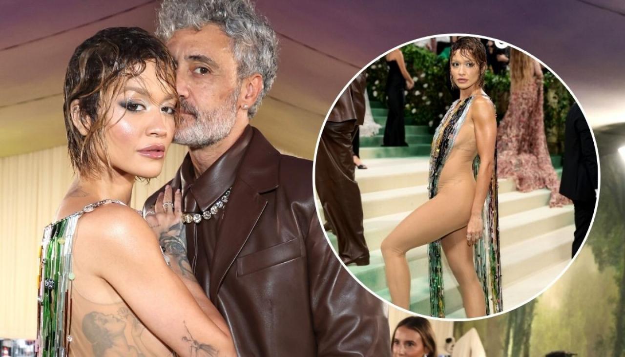 Met Gala 2024: Rita Ora rocks green carpet in nearly naked beaded dress  with Taika Waititi | Newshub