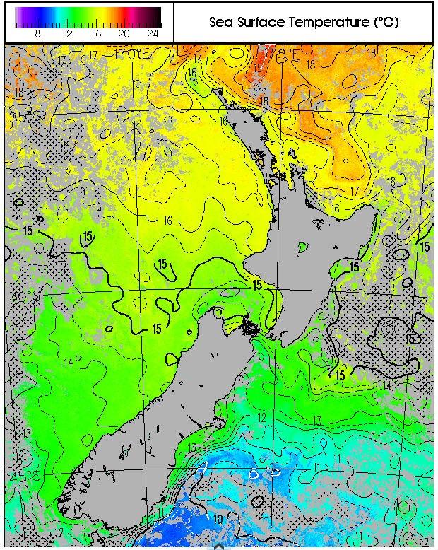 Map shows New Zealand sea surface much warmer than this time last year ...