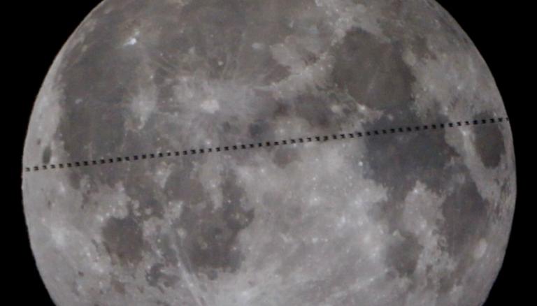 Stunning videos show space station passing across 'super snow moon 