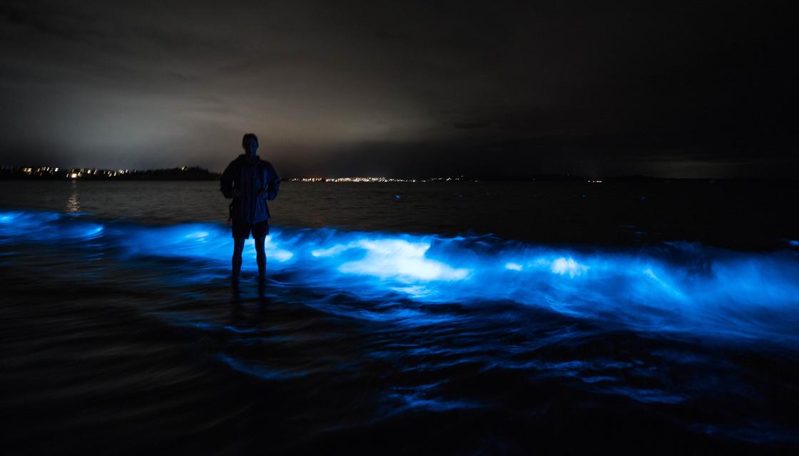 Bioluminescence lights up Auckland's Tindalls Beach as 'unreal' algal bloom  brings neon-blue waves | Newshub