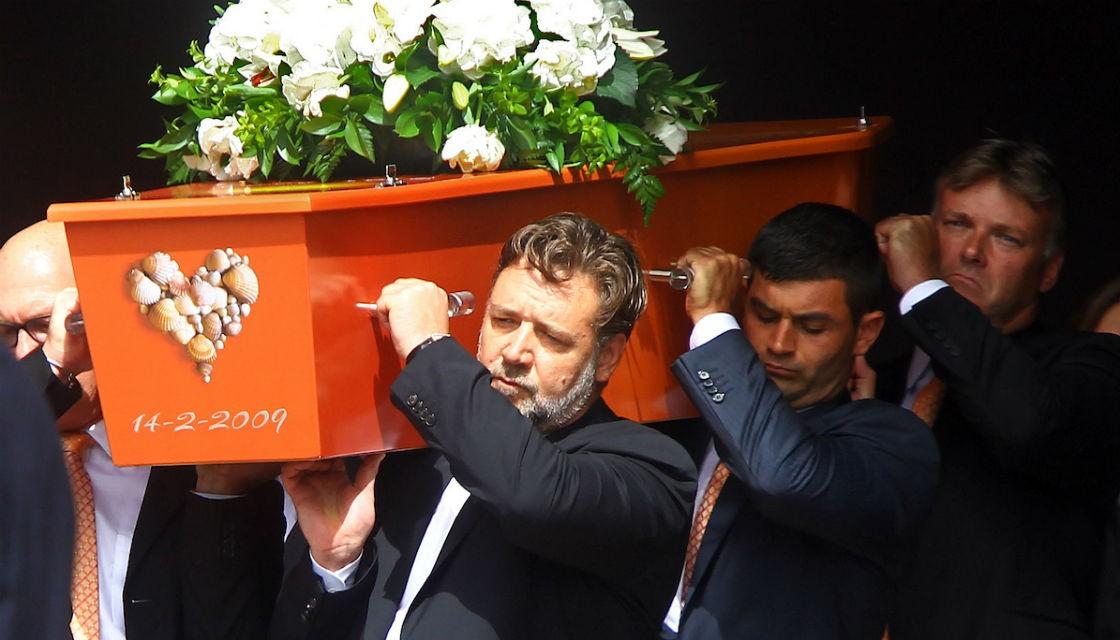 Russell Crowe was pallbearer at cousin Martin Crowe's funeral