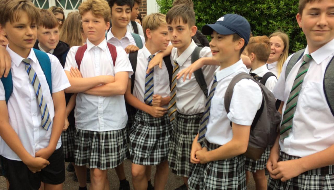 British Schoolboys Don Skirts In Heatwave To Protest Shorts Ban Newshub   Twitter Simonhall Skirts 11 