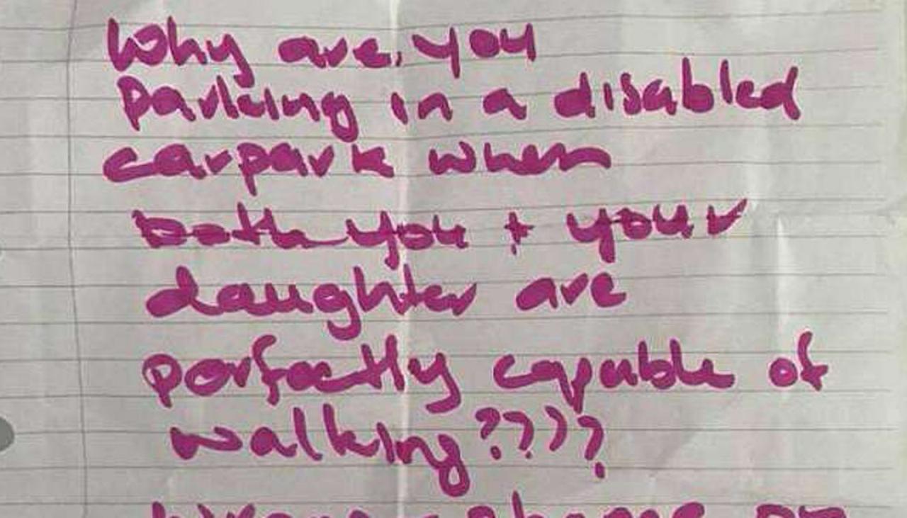 Mum Receives Cruel Note After Parking In Disabled Park With Permit