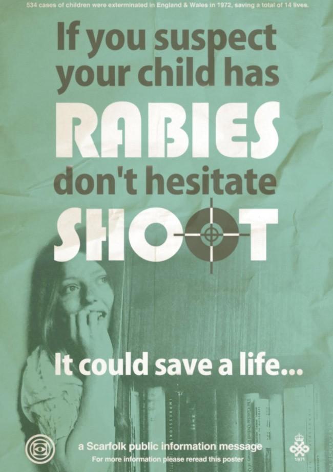 Poster urging parents to shoot kids with rabies accidentally published