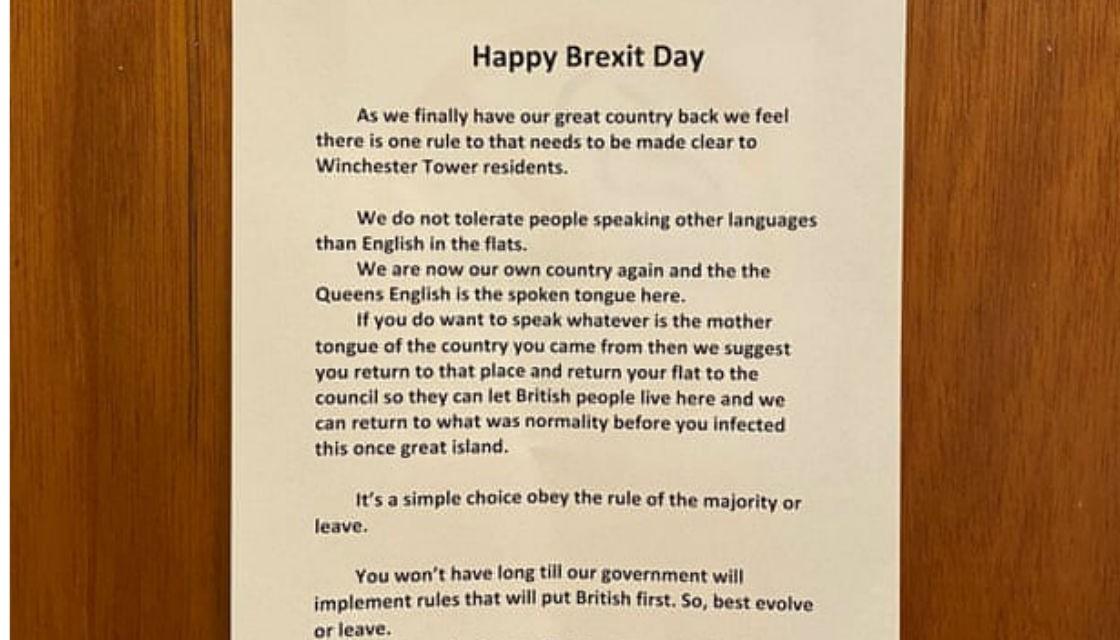 A Hate Crime Racist Happy Brexit Day Posters Investigated By 