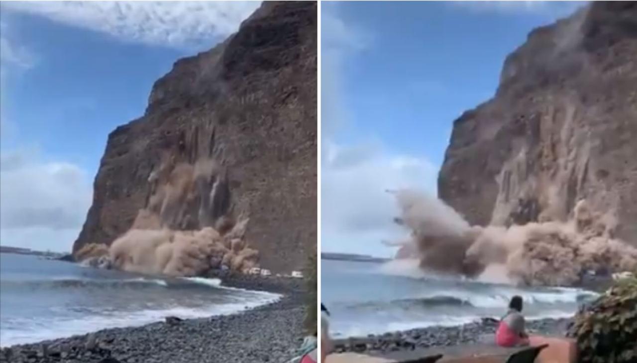 Watch Cliff collapses onto campsite in Canary Islands 