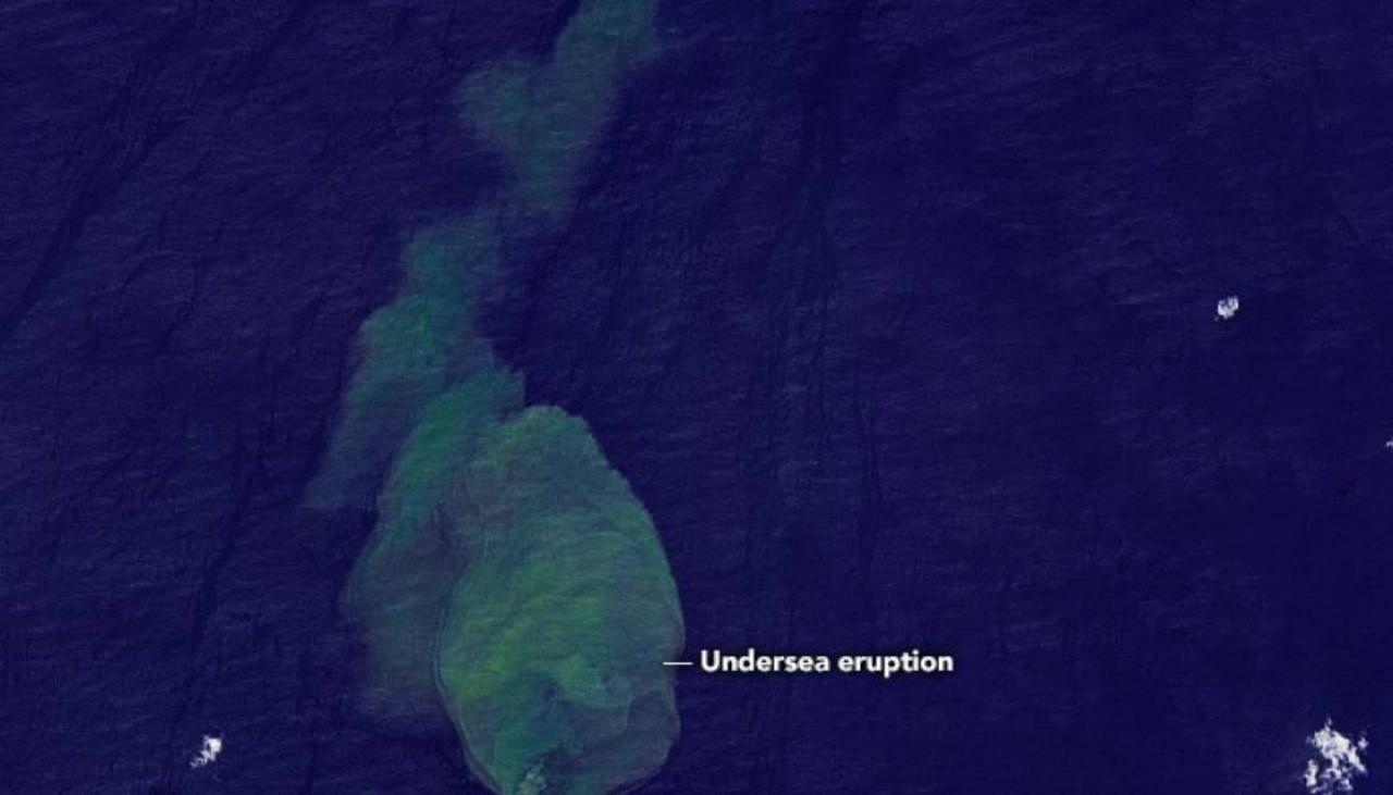 NASA satellite captures underwater volcano erupting in Pacific Ocean